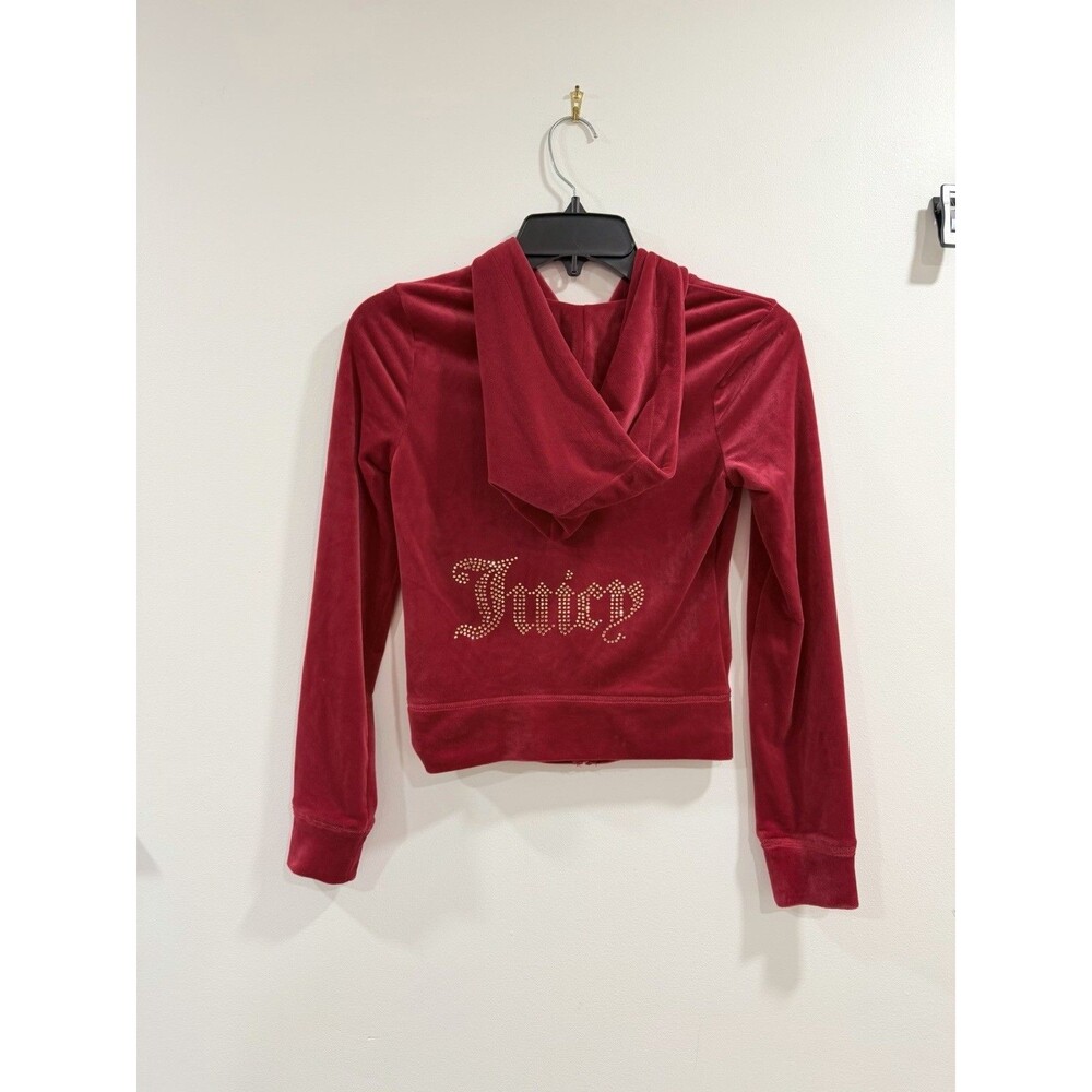 Juicy Couture Coco Red Velour Zip Hoodie XS Gold Rhinestone Juicy Logo NWT